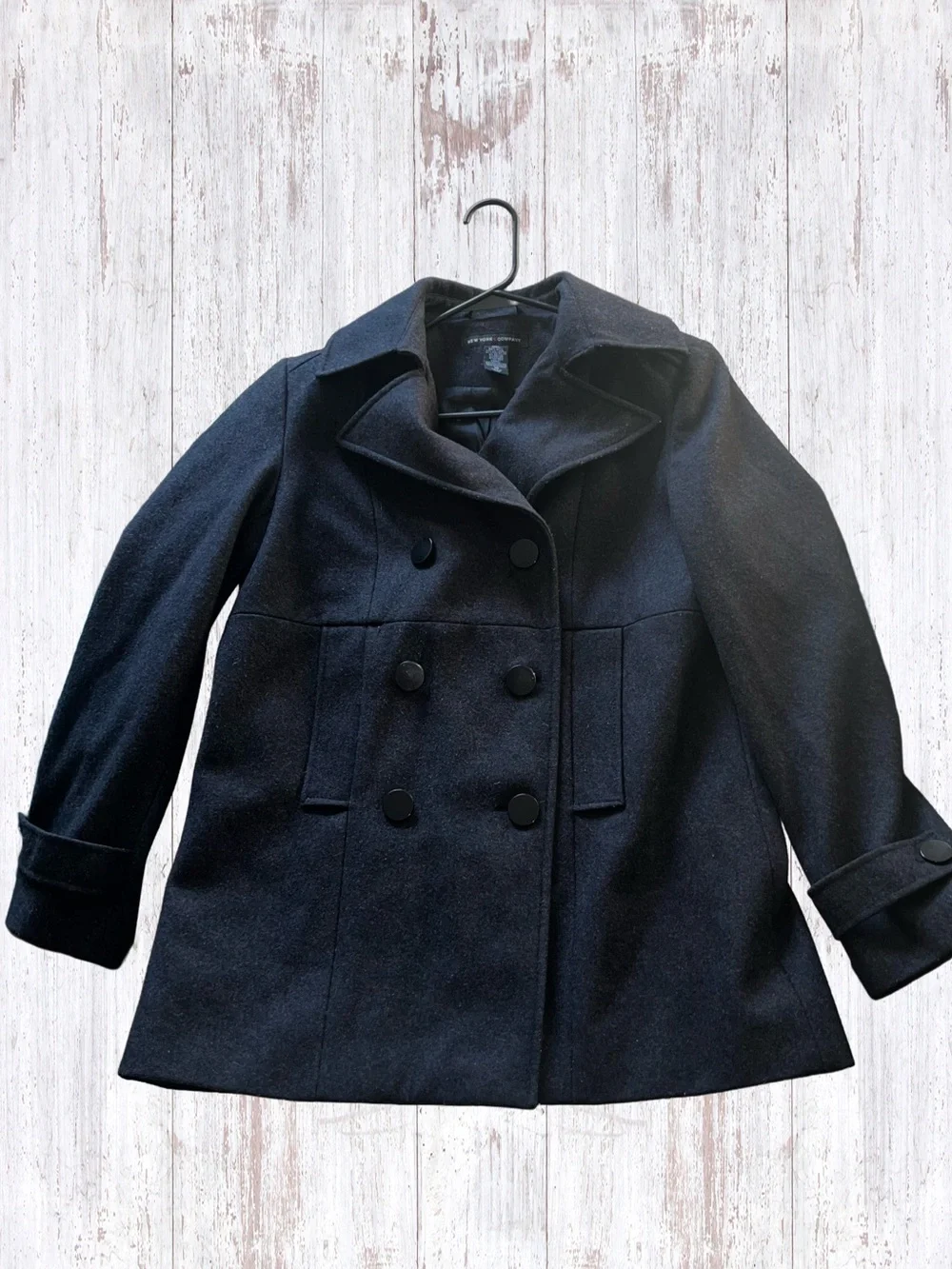 New York & Company Black Double-Breasted Wool Blend Pea Coat Size 10